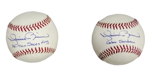 Lot of (2) Mariano Rivera Signed Baseballs With Different Inscriptions